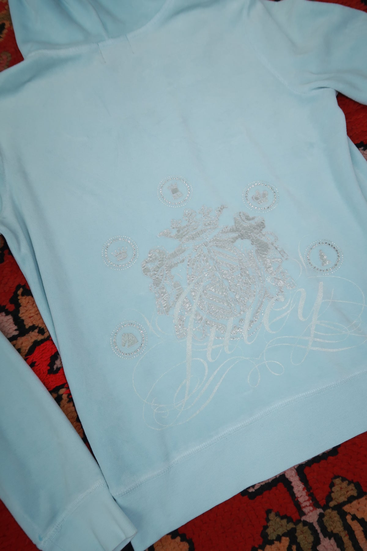 Vintage Y2K Ice Blue Juicy Couture Velour Zip Up Hoodie