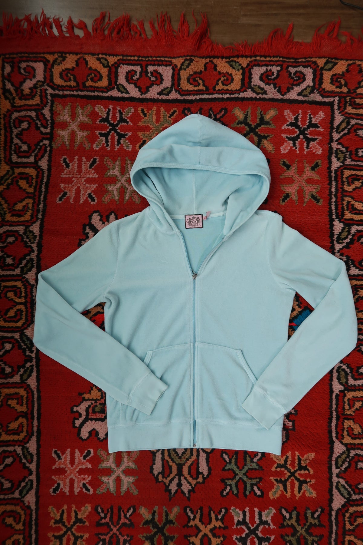 Vintage Y2K Ice Blue Juicy Couture Velour Zip Up Hoodie