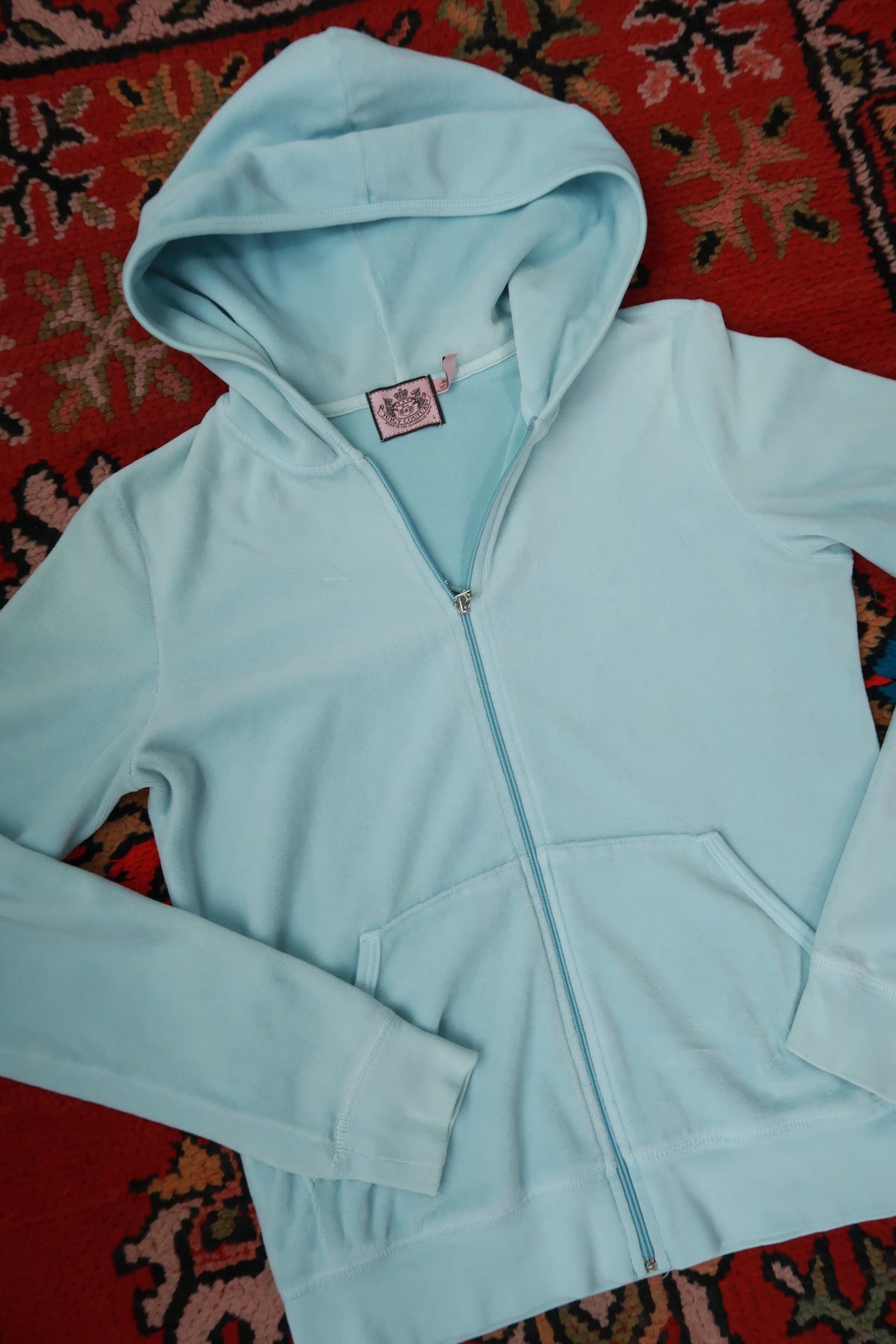 Vintage Y2K Ice Blue Juicy Couture Velour Zip Up Hoodie
