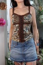 Load image into Gallery viewer, Vintage Y2K Brown Lacy Corset Cami Top – Boho Textured Spaghetti Strap Tank

