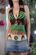 Load image into Gallery viewer, Vintage Y2K Green &amp; Brown Tribal Print Halter Top
