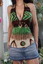 Load image into Gallery viewer, Vintage Y2K Green &amp; Brown Tribal Print Halter Top
