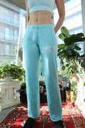 2000s Victoria’s Secret Aqua Blue Sequin Logo Low-Rise Sweatpants - Elektra Vintage
