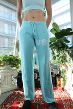 Load image into Gallery viewer, 2000s Victoria’s Secret Aqua Blue Sequin Logo Low-Rise Sweatpants
