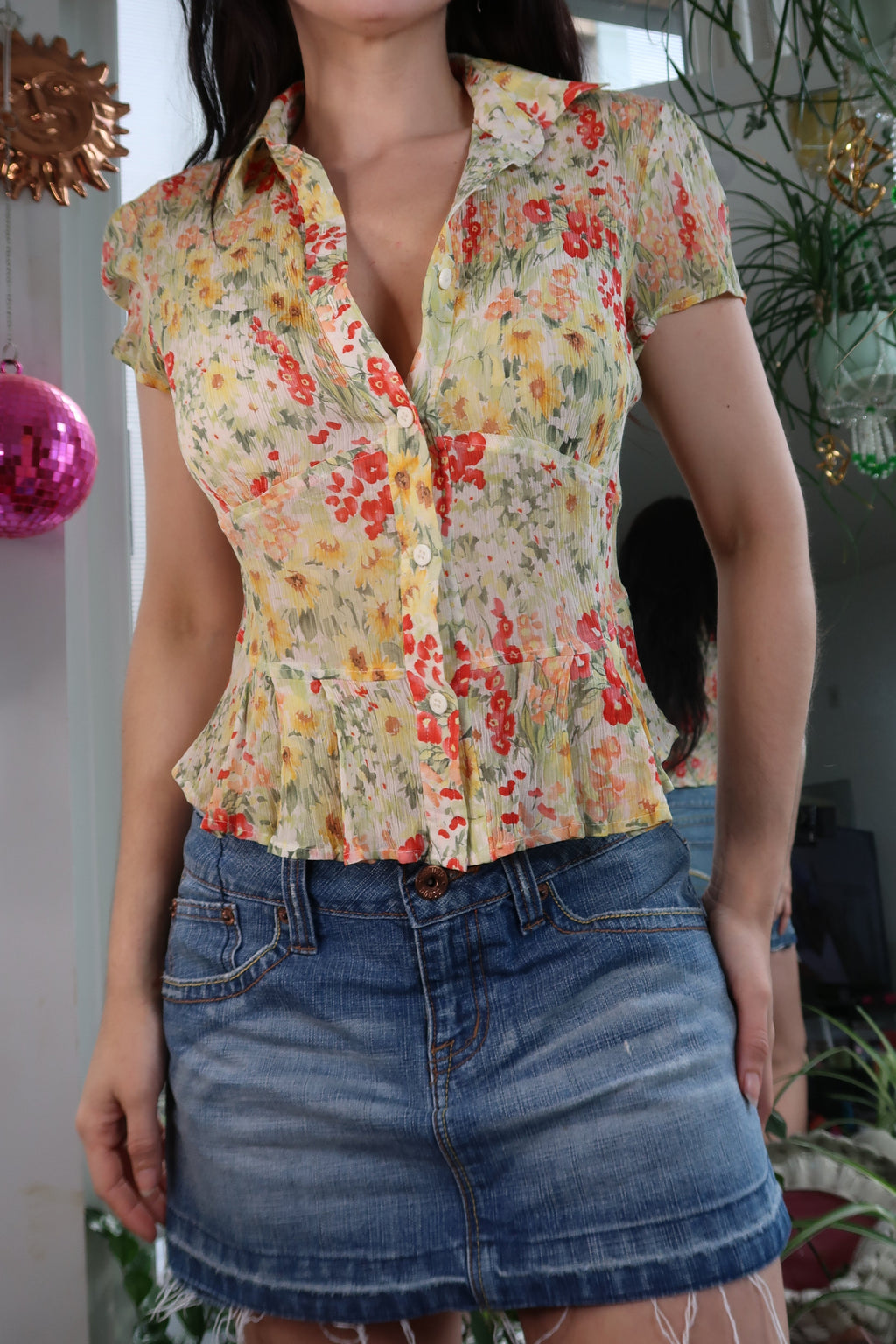 Silk Delicate Floral Short Sleeve Blouse