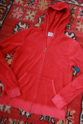 Vintage Y2K Juicy Couture cherry red terry cloth zip-up hoodie for women, from Elektra Vintage with a classic sporty style.
