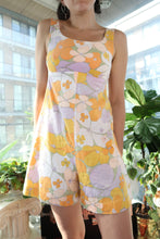 Load image into Gallery viewer, Vintage 1960s Floral Corduroy Romper – Pastel Flower Power Mini Playsuit
