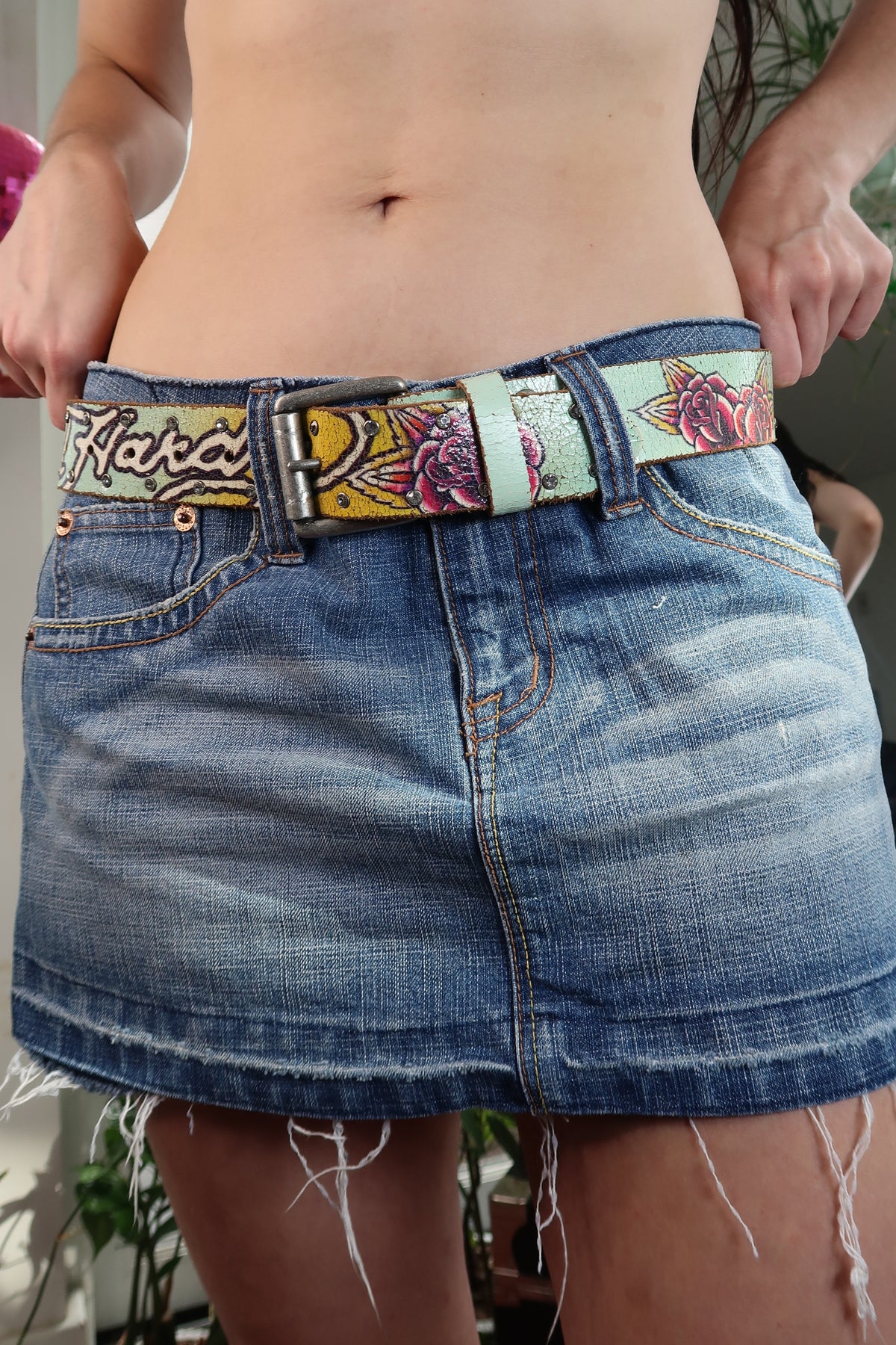 Vintage Ed Hardy Tattoo Style Leather Belt — Mermaid & Rose Graphic