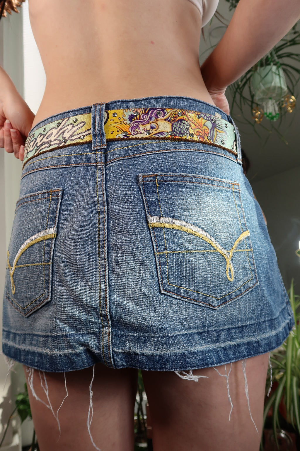Vintage Ed Hardy Tattoo Style Leather Belt — Mermaid & Rose Graphic