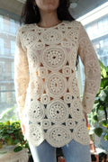 Pamela McCoy Cream Crochet Circle-Motif Long Sleeve Top - Elektra Vintage