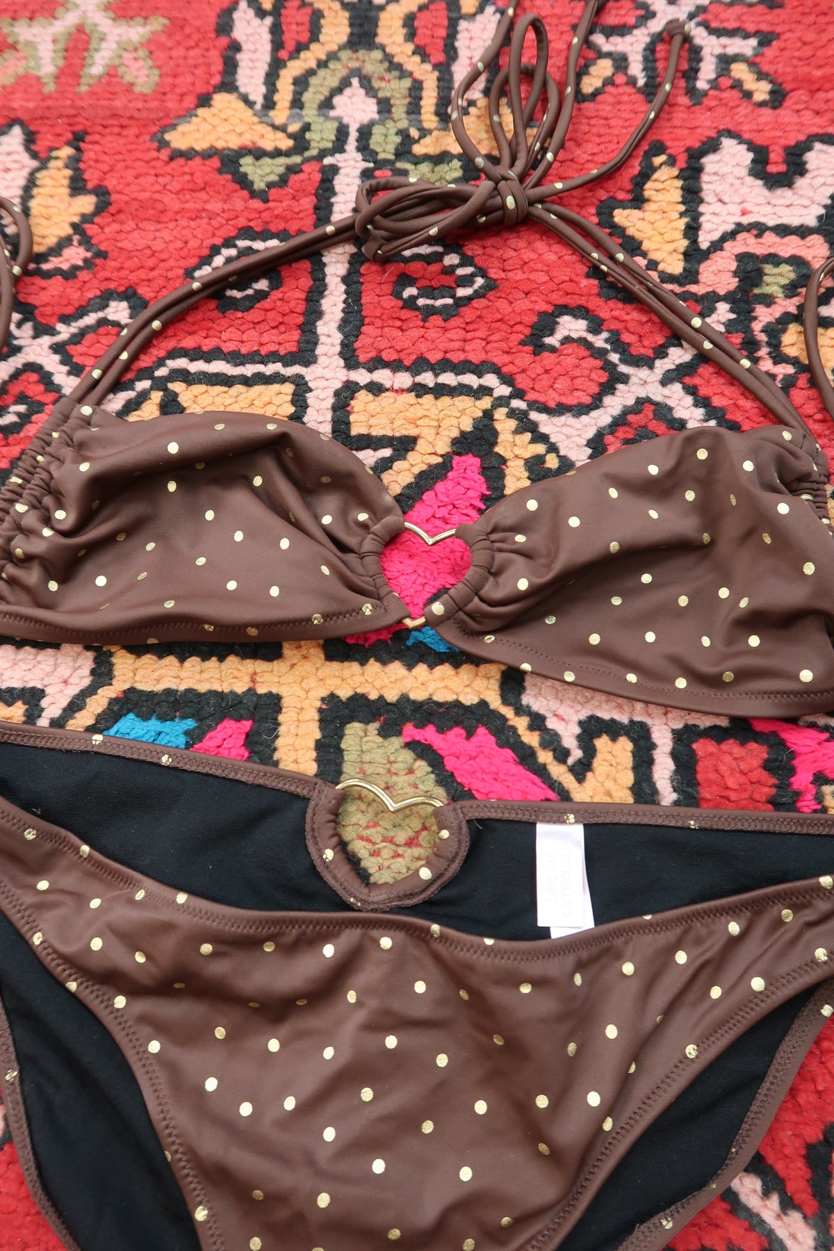 Vintage Victoria's Secret Bikini Set – Brown with Gold Polka Dots