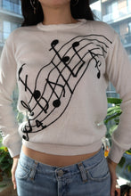 Load image into Gallery viewer, Vintage Musical Note Graphic Knit Sweater – “Take Note” Sleeve Detail
