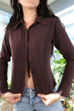 Load image into Gallery viewer, Vintage Chocolate Brown Button-Up Blouse

