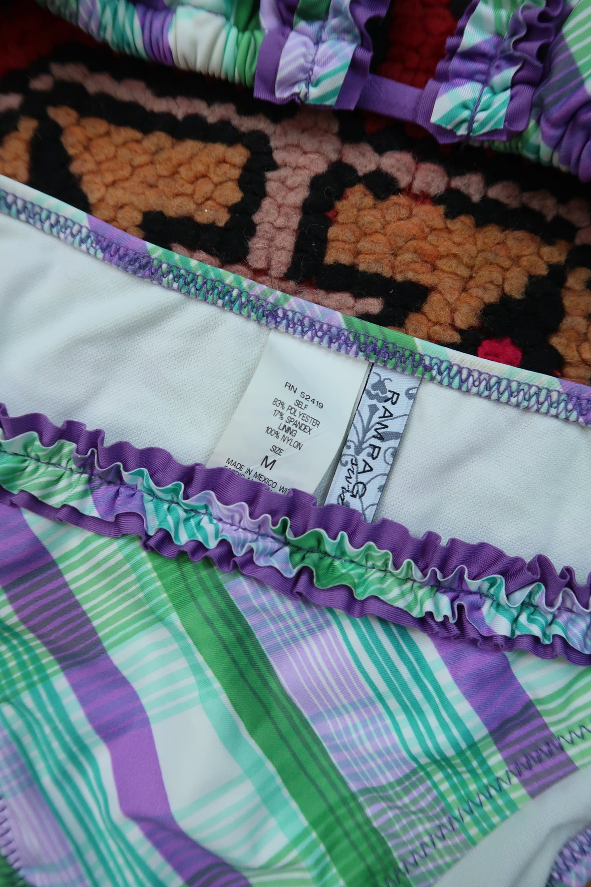 Vintage 2000s Rampage Plaid Bikini Set – Purple & Green with Ruffle Trim