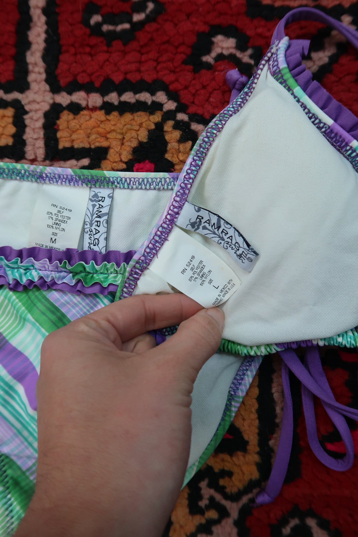Vintage 2000s Rampage Plaid Bikini Set – Purple & Green with Ruffle Trim