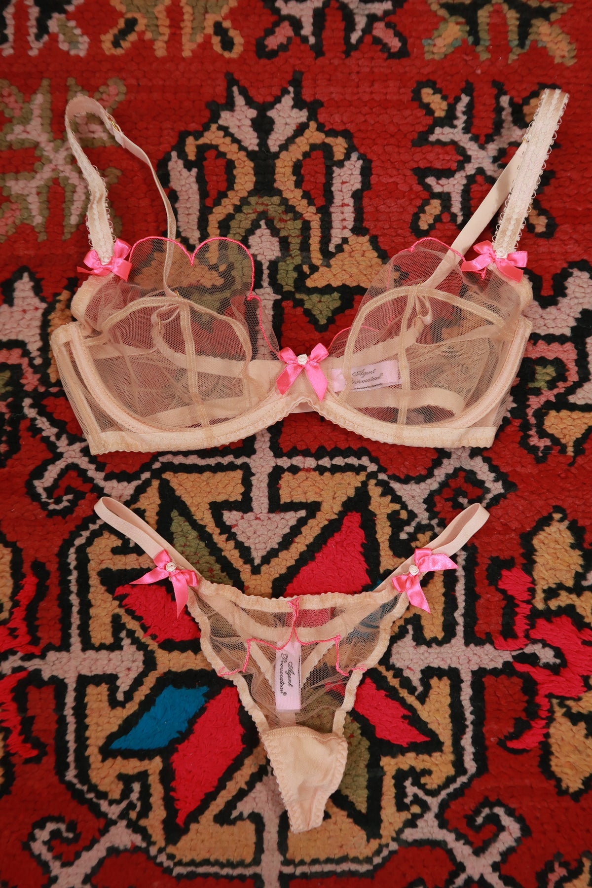 Agent Provocateur Sheer Nude Mesh Bra & Thong Lingerie Set