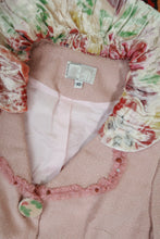 Load image into Gallery viewer, Vintage Pink Tweed Floral Velvet Trim Skirt Suit Set
