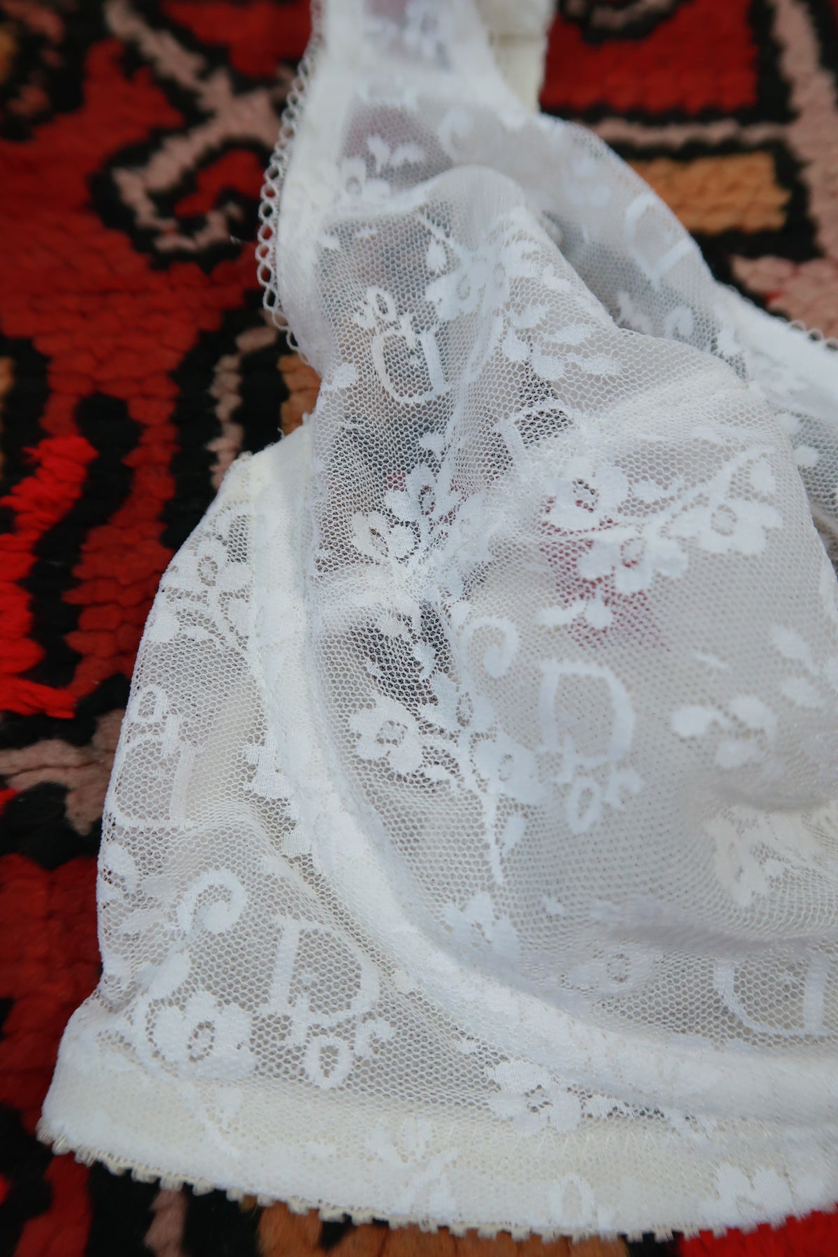 Vintage Christian Dior White Sheer Floral Lace Underwire Bra