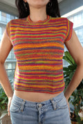 Vintage 2000s Rainbow Crochet Knit Cap Sleeve Top - Elektra Vintage