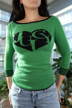 Load image into Gallery viewer, Vintage 2000s Juicy Couture Green Logo Knit Sweater – Y2K Stretch Wool Cashmere Blend Top
