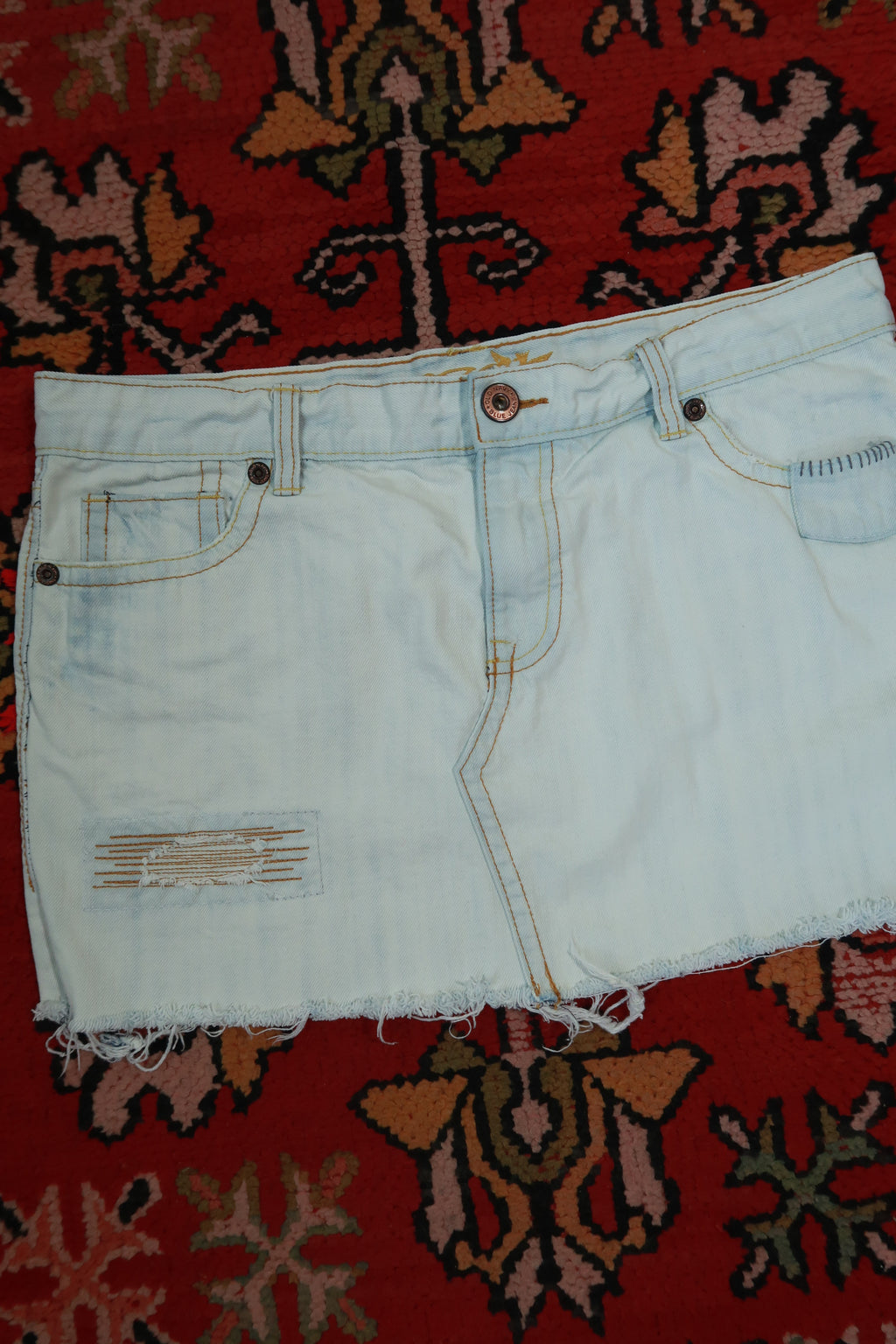 Vintage Y2K Embroidered Denim Mini Skirt