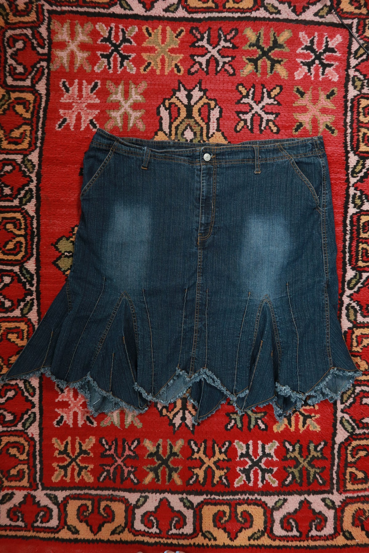 Vintage Y2K Denim Handkerchief Hem Midi Skirt