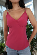 Load image into Gallery viewer, Vintage Y2K 2000s Pink Chain Strap Tank Top – Metal Hardware Detail
