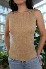 Load image into Gallery viewer, Vintage Gold Knit Tank Top with Beaded Straps – Y2K Shimmer Statement Piece
