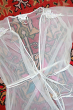 Load image into Gallery viewer, Vintage Sheer White Chiffon Tie Front Bed Jacket Robe
