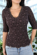Vintage 2000s Plum Purple Lace V-Neck Top - Elektra Vintage