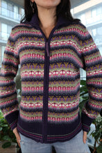 Load image into Gallery viewer, Vintage Fair Isle Zip-Up Sweater – Purple Multicolor Knit
