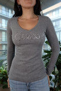 Vintage Y2K Guess Sequin Logo Long Sleeve Top