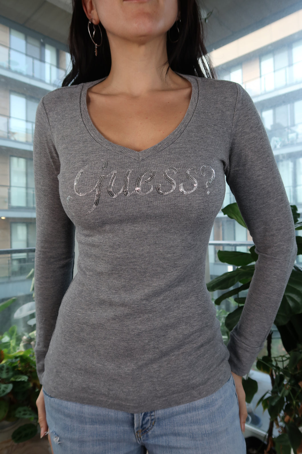 Vintage Y2K Guess Sequin Logo Long Sleeve Top