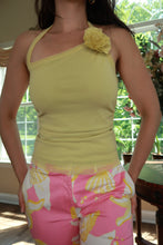 Load image into Gallery viewer, Vintage 2000s Chartreuse Yellow Mesh Rosette Halter Top
