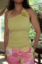 Load image into Gallery viewer, Vintage 2000s Chartreuse Yellow Mesh Rosette Halter Top
