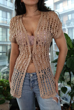 Load image into Gallery viewer, Vintage 2000s Say What Tan Crochet Short-Sleeve Open-Front Top
