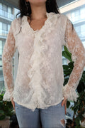 Vintage 90s White Lace Ruffle Blouse - Elektra Vintage