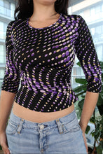 Load image into Gallery viewer, Vintage 2000s Op Art Top – Purple &amp; Black Optical Print

