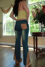 Load image into Gallery viewer, Vintage Y2K Denim Flare Jeans with Suede Panel Details
