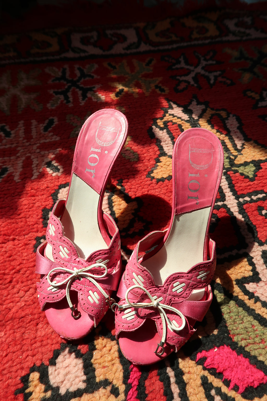 Vintage Christian Dior Pink Leather Heels – Logo Mules with Bow Detail