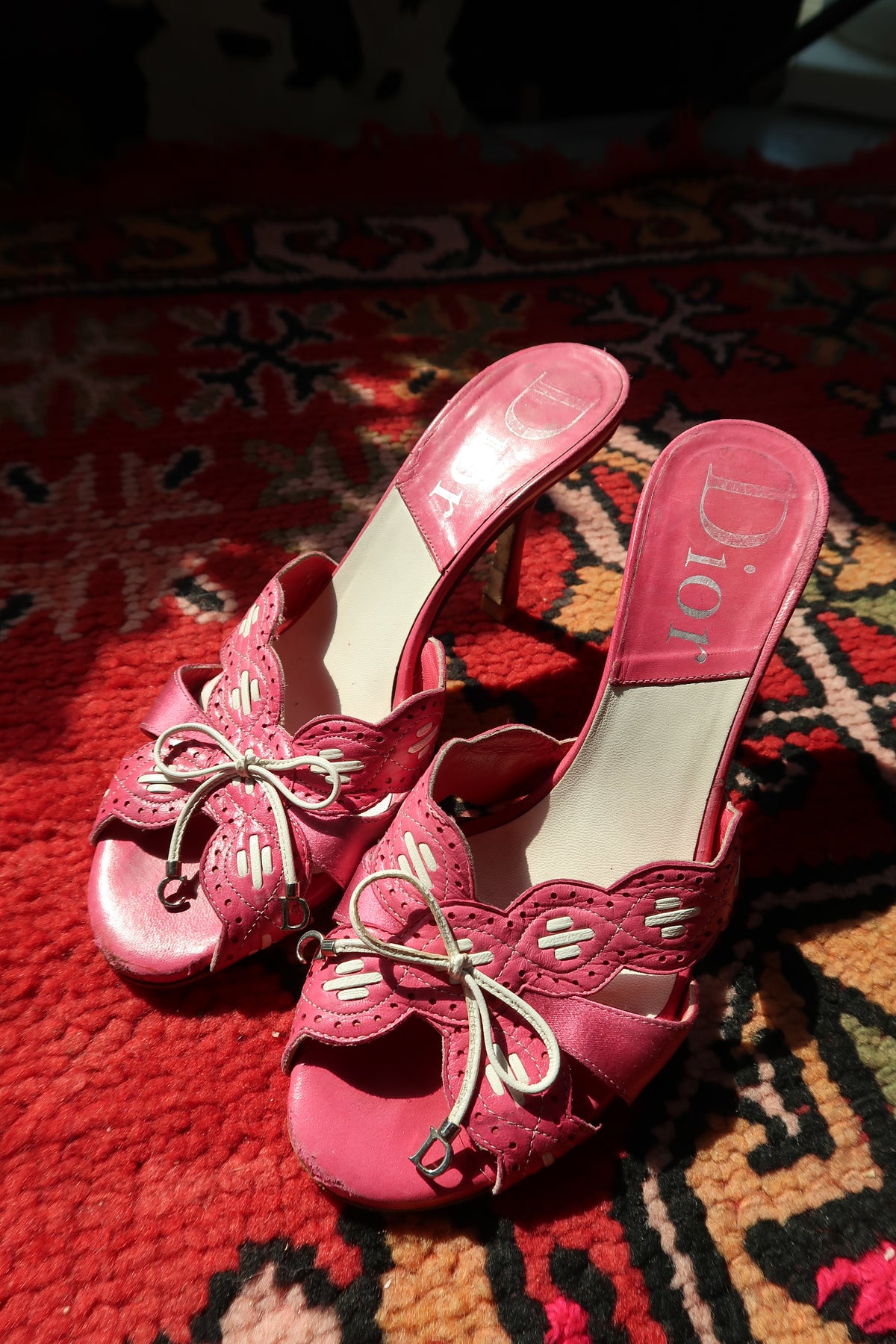 Vintage Christian Dior Pink Leather Heels – Logo Mules with Bow Detail