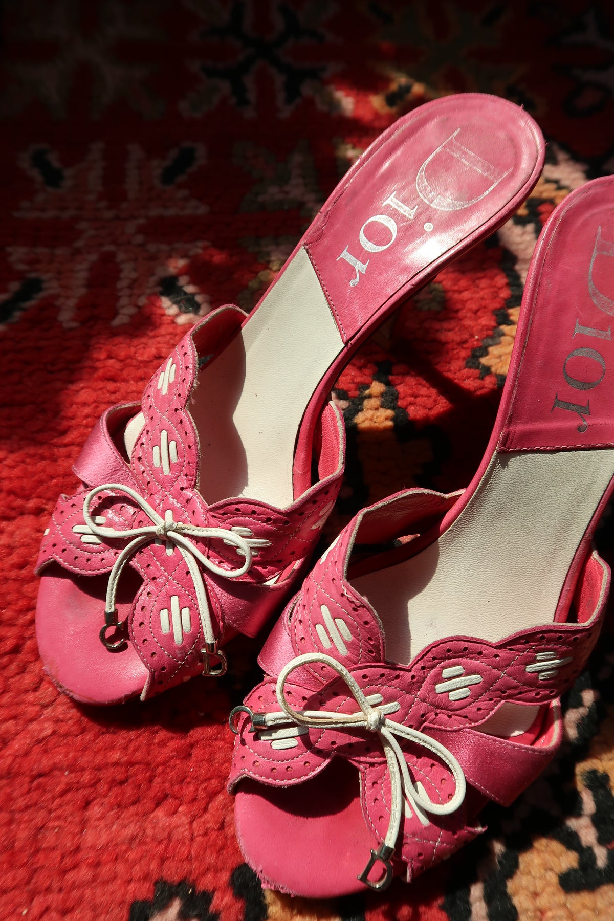 Vintage Christian Dior Pink Leather Heels – Logo Mules with Bow Detail