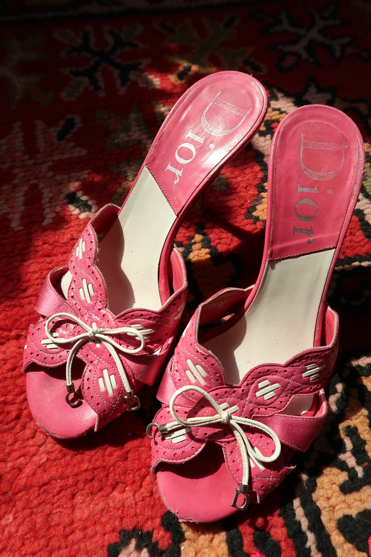 Vintage Christian Dior Pink Leather Heels – Logo Mules with Bow Detail