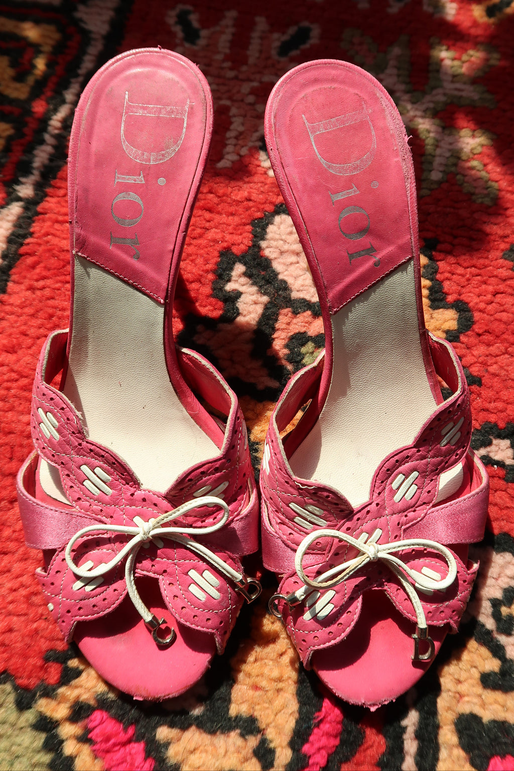 Vintage Christian Dior Pink Leather Heels – Logo Mules with Bow Detail