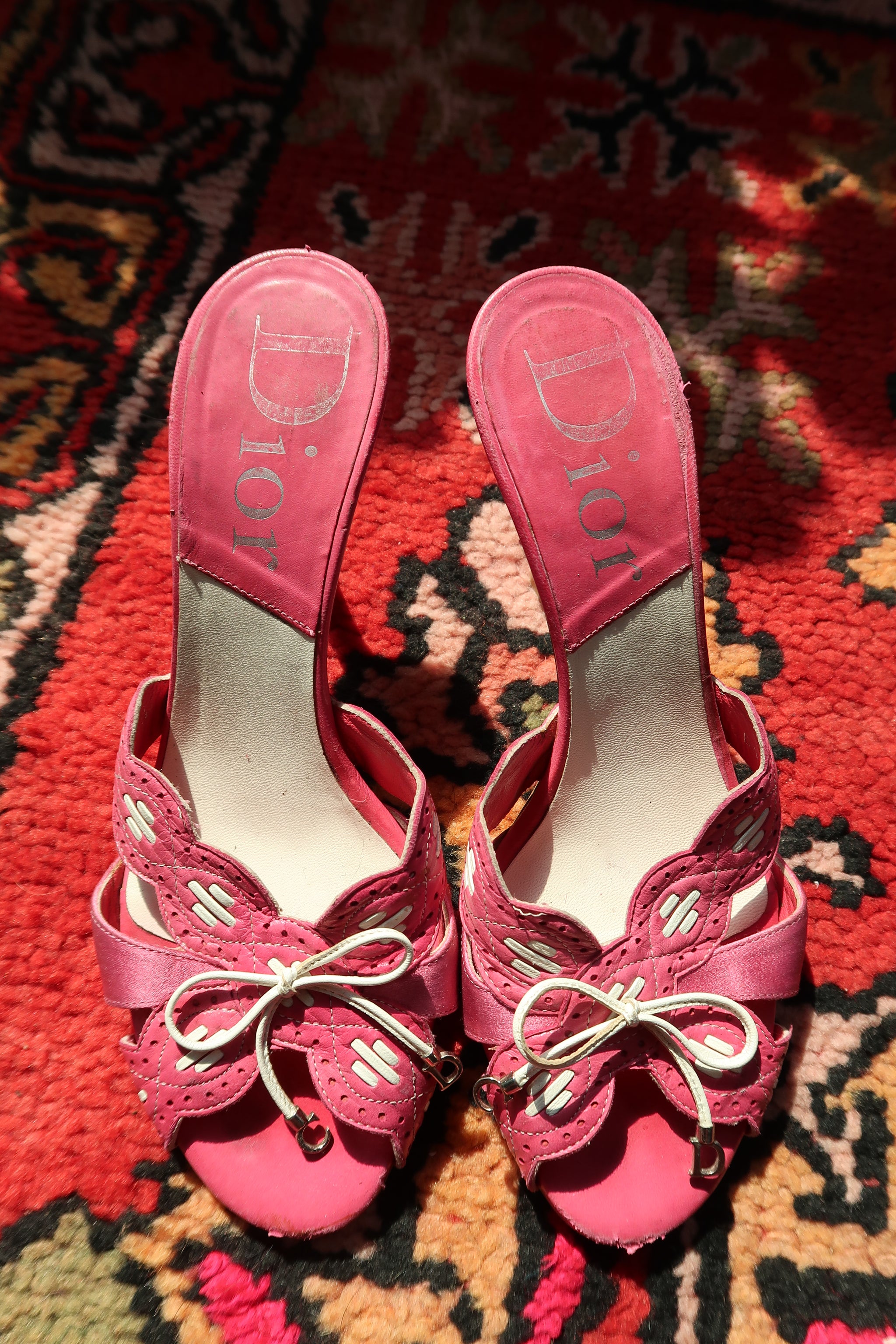 Vintage Christian Dior Pink Leather Heels – Logo Mules with