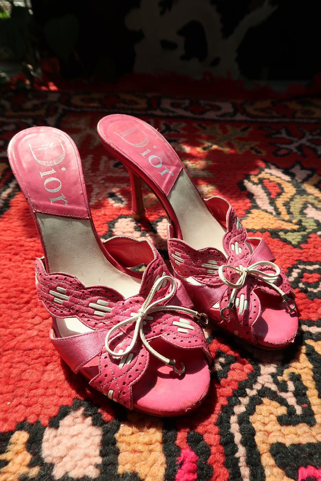 Vintage Christian Dior Pink Leather Heels – Logo Mules with Bow Detail