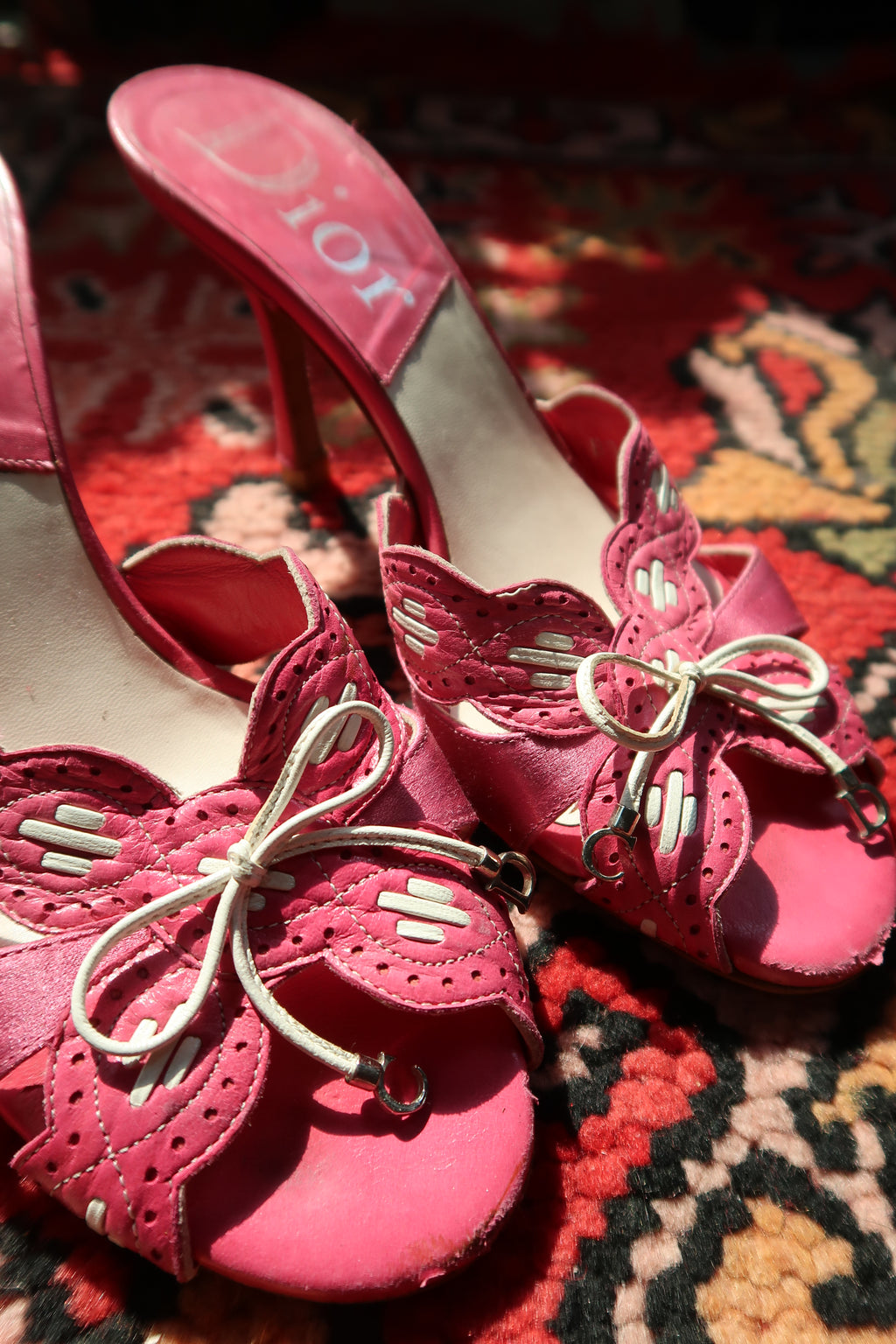 Vintage Christian Dior Pink Leather Heels – Logo Mules with Bow Detail