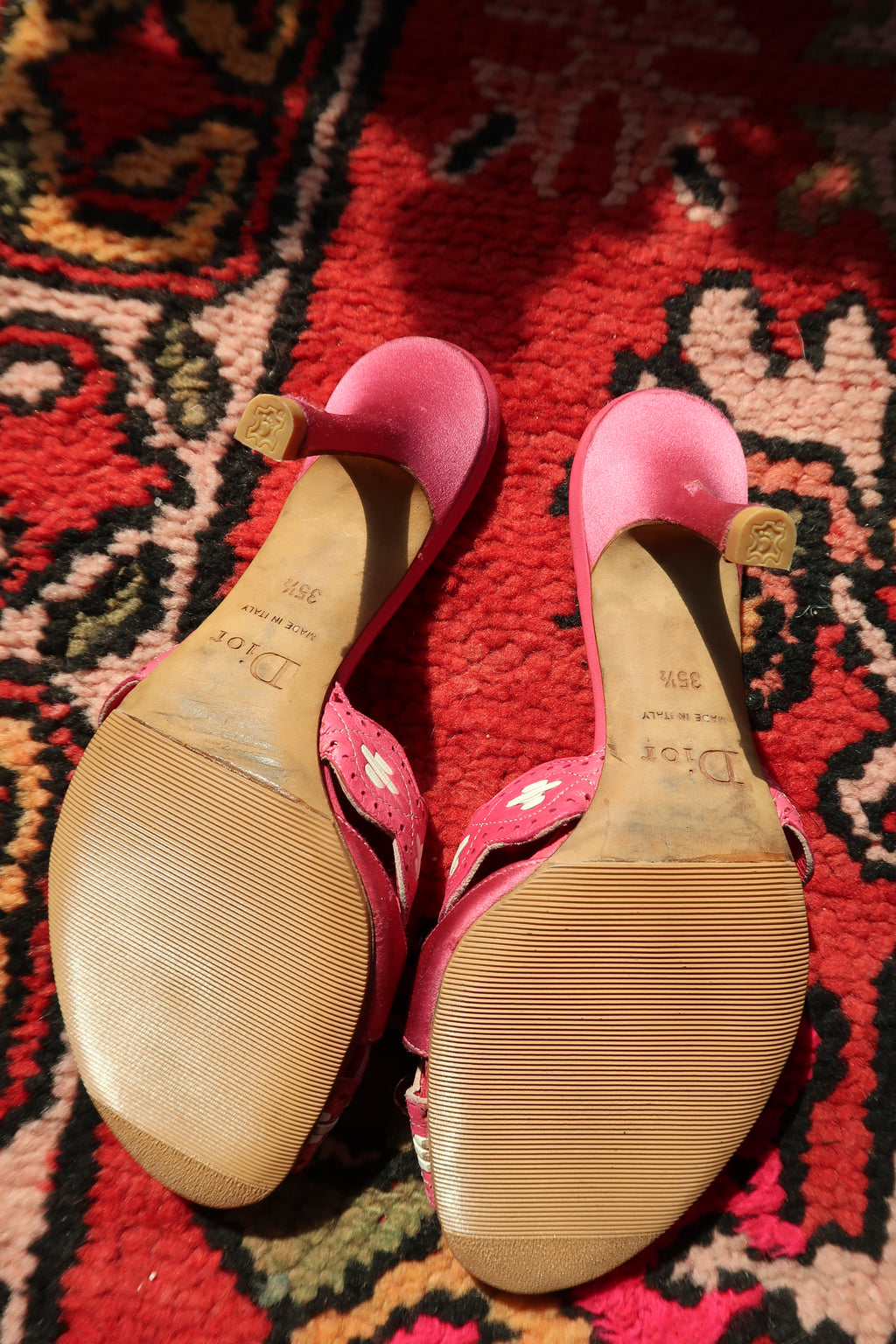 Vintage Christian Dior Pink Leather Heels – Logo Mules with Bow Detail