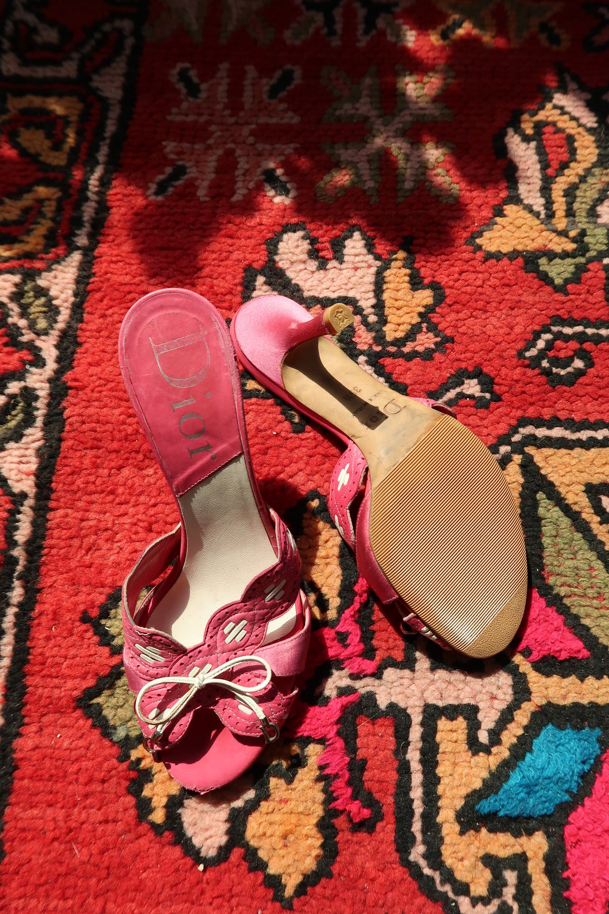 Vintage Christian Dior Pink Leather Heels – Logo Mules with Bow Detail