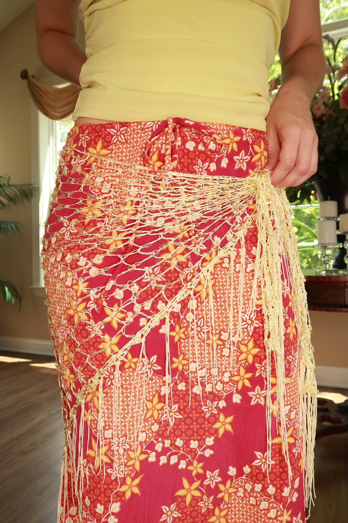 Vintage Butter Yellow Sequin Fringe Shawl Wrap